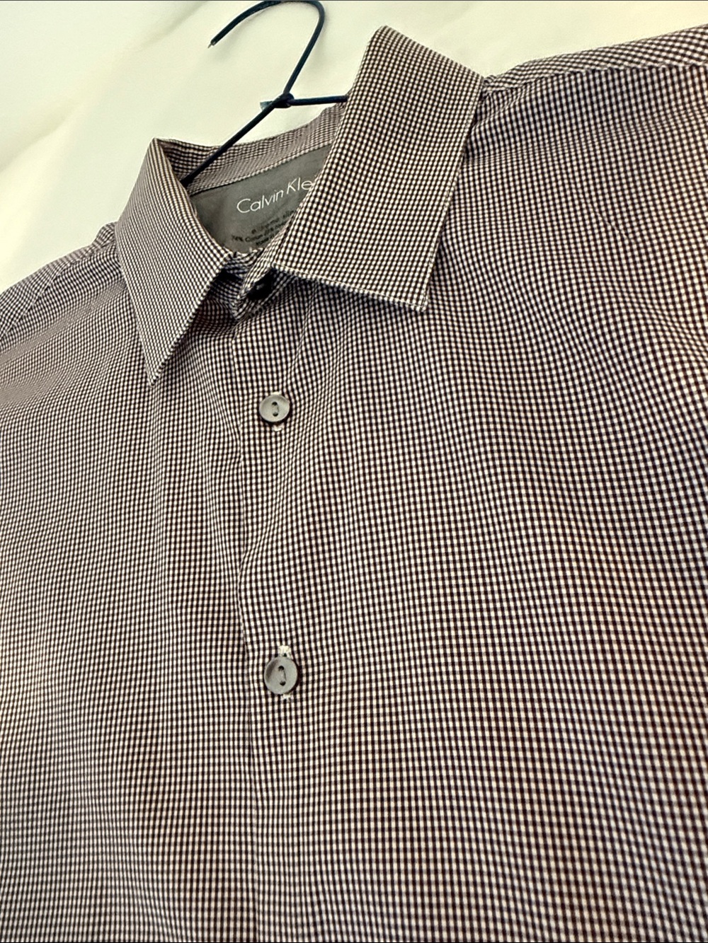 Calvin Klein Men’s Burgundy and White Micro Check Dress Shirt